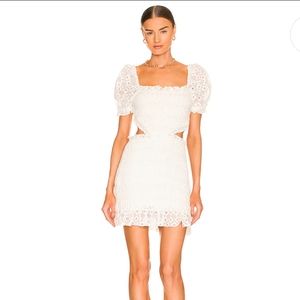 Lovers + Friends Shoreline Cutout Eyelet Smocked Mini Dress in White M NWT